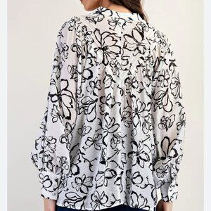Maison Garrison Blouse White & Black Bubble Sleeve Top 100% Rayon Size XXL
